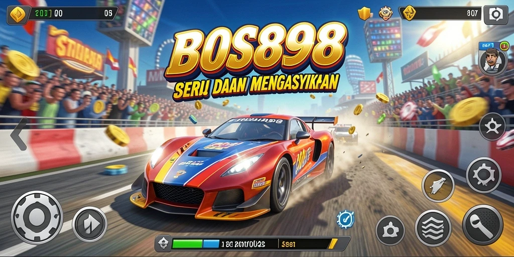 Tampilan gameplay seru dari balapan di BOS898 dengan mobil cepat.