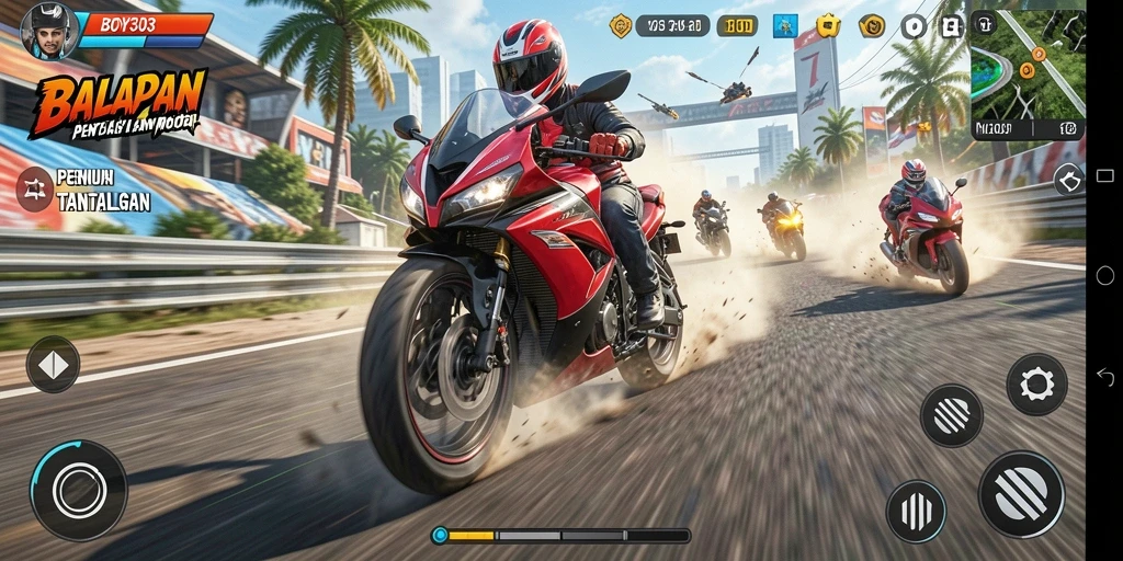 Tampilan gameplay BOY303 yang seru dan mendebarkan di lintasan balapan.
