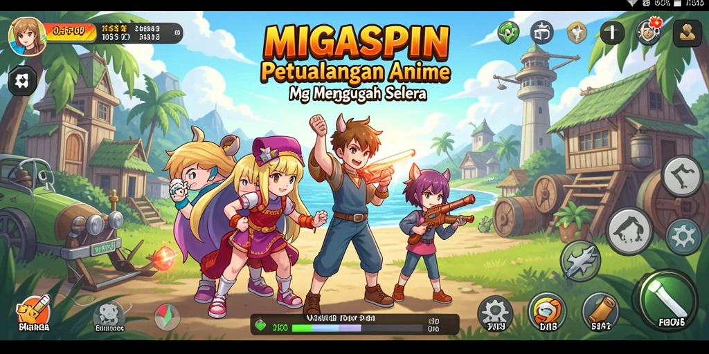 Tampilan gameplay MIGASPIN dengan warna cerah dan karakter menarik.