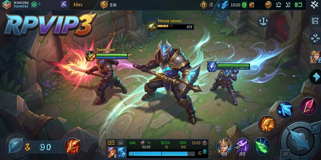 Screenshot menampilkan aksi intens dalam pertempuran MOBA RPVIP3.