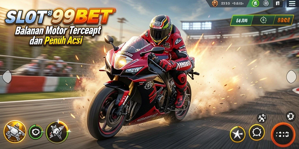 Screenshot termasuk balapan motor yang mendebarkan dan trek menantang.